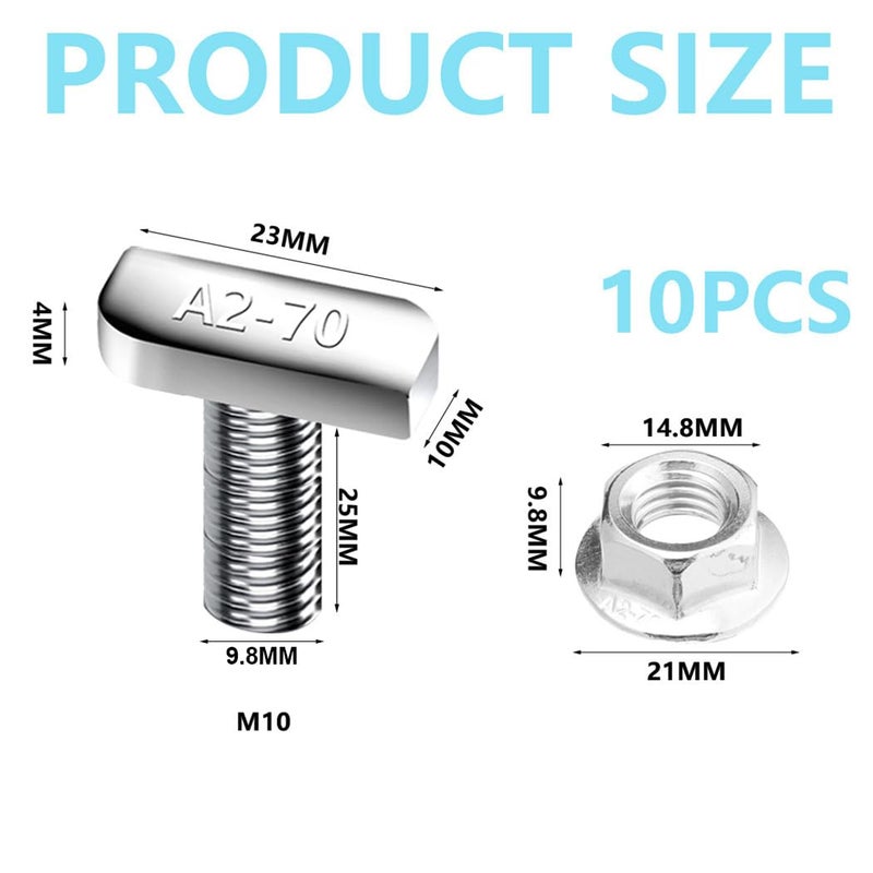 CXWLTT براغي T M10x25mm مع رأس مطرقة و 10 قطع من صواميل الفلنج سداسية الشكل - Image 3